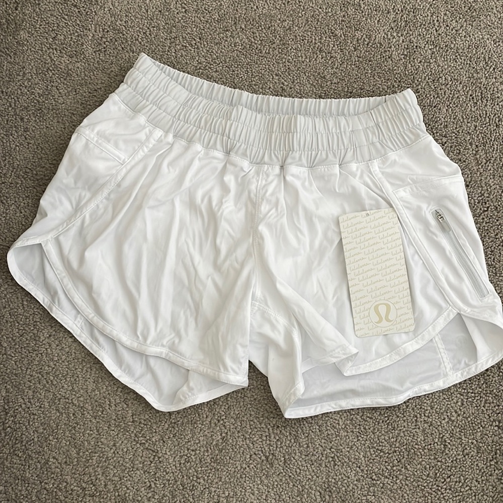 White Lululemon Run: Track Attack Short